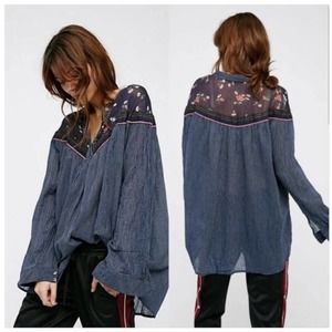 Free People Hearts and Colors Oversized Floral Striped Tunic Top L